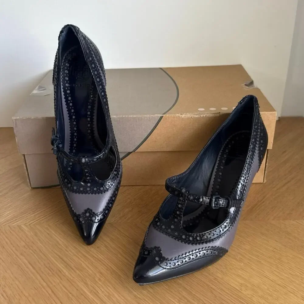 Tory Burch Everly Wingtip Women T-Strap High Heels- SZ 6